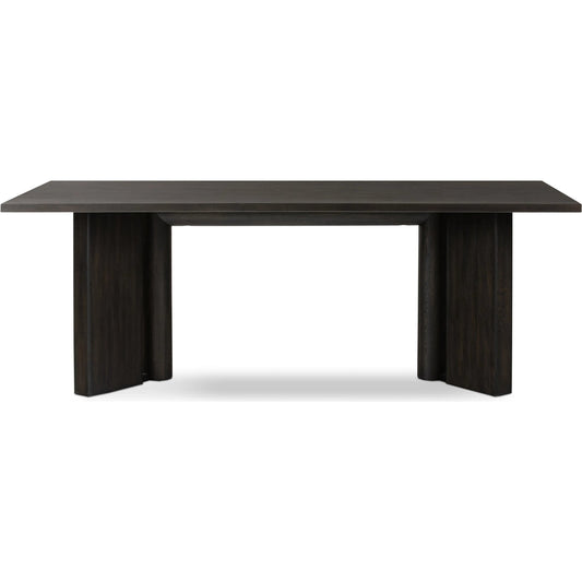 Huxley Dining Table by Four Hands in smoked black veneer. Made from thick oak veneer, solid oak in a traditional style.
