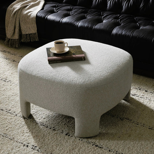 Olvera Cocktail Ottoman by Four Hands in crete pebble. Made from 100% polyester, acacia plywood in a modern style.