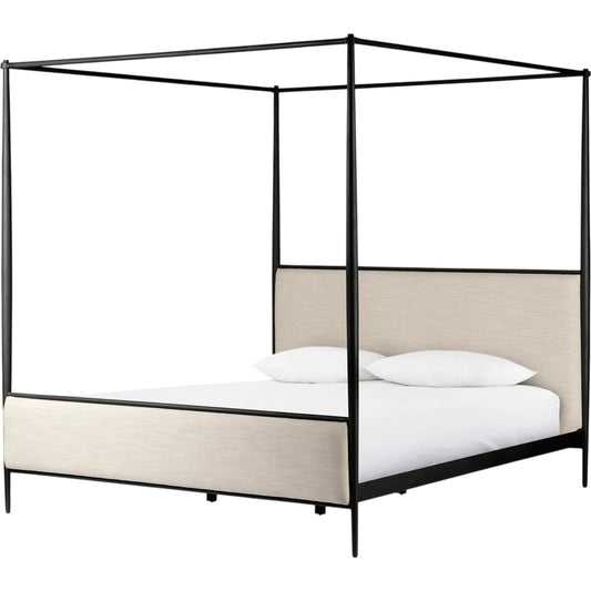001 SI-2158600 | Primary Silo | Xander Canopy Bed by Four Hands in savoy parchment, textured black iron. Made from 54% polyester, 36% viscose (rayon), 10% flax/linen, iron in a modern style.