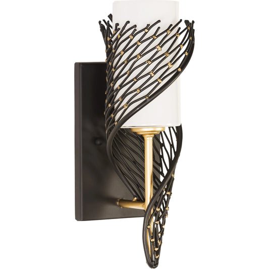 001 SI-1991389 | Additional Silo | Flow I Sconce by Varaluz in matte black/french gold. Made from unique in a modern style.