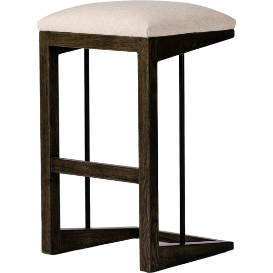 Finn Bar Stool by Four Hands in antwerp natural, sienna brown oak. Made from 39% linen, 35% cotton, 26% polyester, solid oak, iron in a modern style.