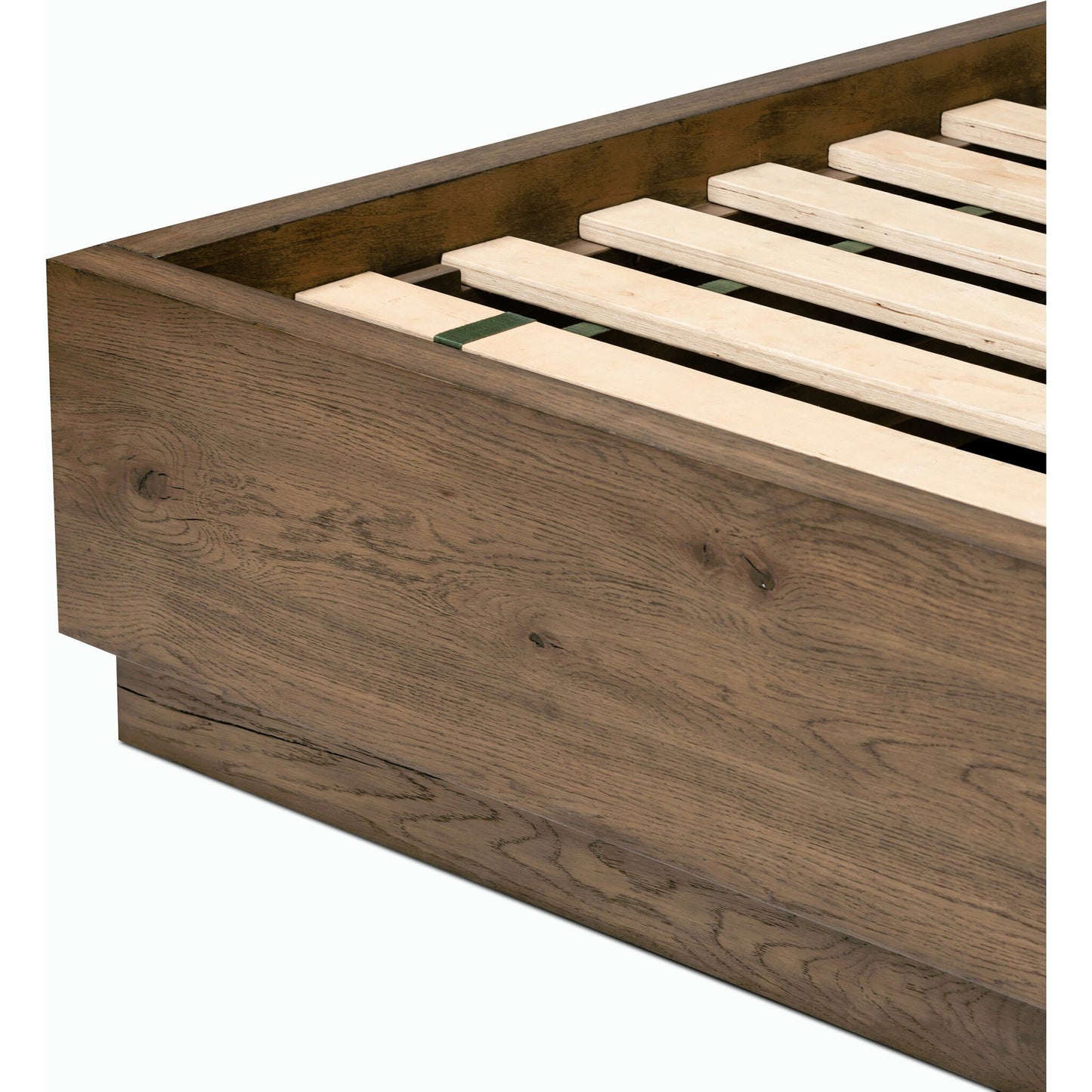 013 SI-2158409 | Closeup | Regan Bed by Four Hands in crete ivory, rustic fawn, rustic fawn veneer. Made from 100% polyester, solid oak, resawn oak in a modern style.