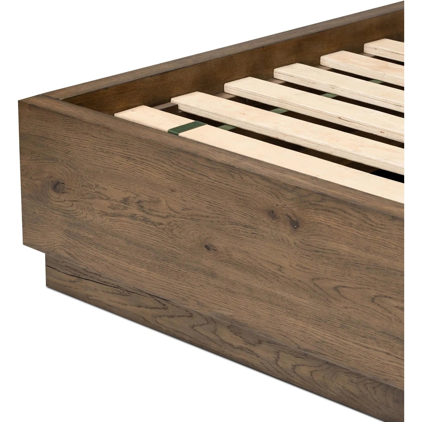 024 SI-2158410 | Closeup | Regan Bed by Four Hands in crete ivory, rustic fawn, rustic fawn veneer. Made from 100% polyester, solid oak, resawn oak in a modern style.