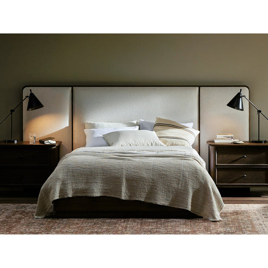 Regan Bed by Four Hands in crete ivory, rustic fawn, rustic fawn veneer. Made from 100% polyester, solid oak, resawn oak in a modern style.