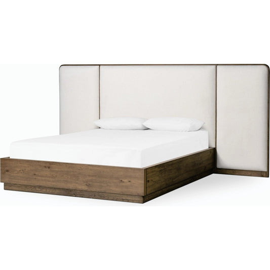 Regan Bed by Four Hands in crete ivory, rustic fawn, rustic fawn veneer. Made from 100% polyester, solid oak, resawn oak in a modern style.
