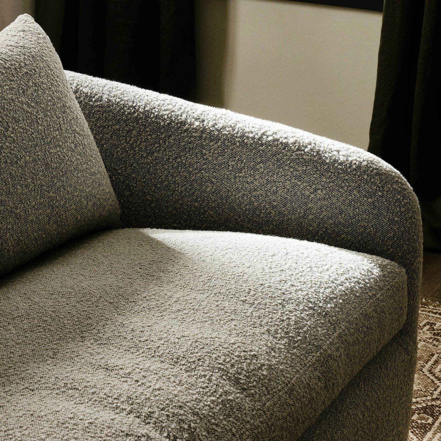 009 SI-2158547 | Closeup | Topanga SOFA-97" by Four Hands in knoll domino. Made from 95% polyester, 5% acrylic, poplar plywood, 100% polyester in a modern style.