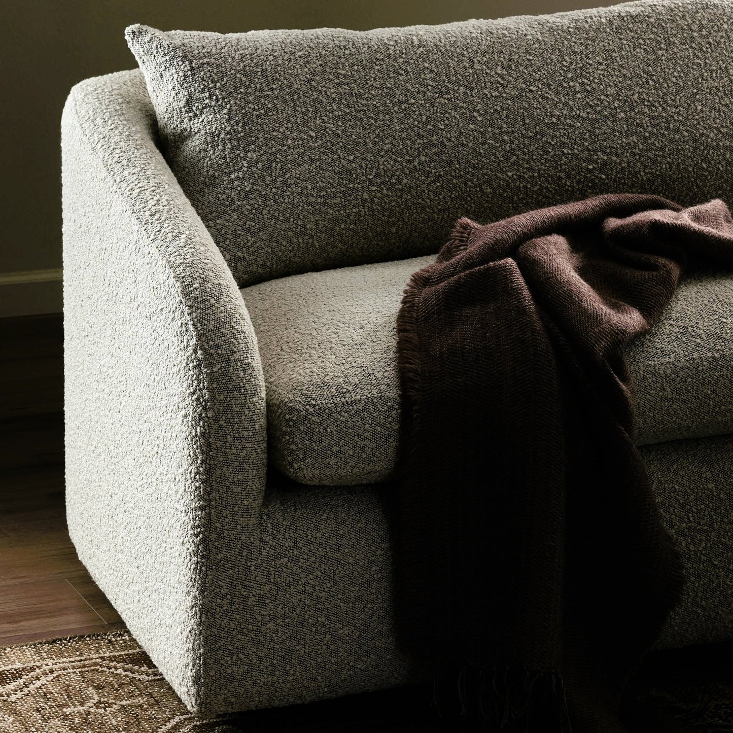 007 SI-2158547 | Closeup | Topanga SOFA-97" by Four Hands in knoll domino. Made from 95% polyester, 5% acrylic, poplar plywood, 100% polyester in a modern style.