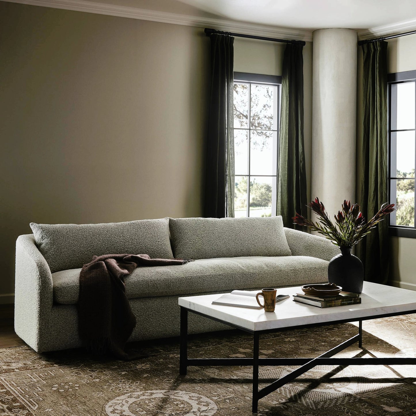 015 SI-2158547 | Lifestyle | Topanga SOFA-97" by Four Hands in knoll domino. Made from 95% polyester, 5% acrylic, poplar plywood, 100% polyester in a modern style.