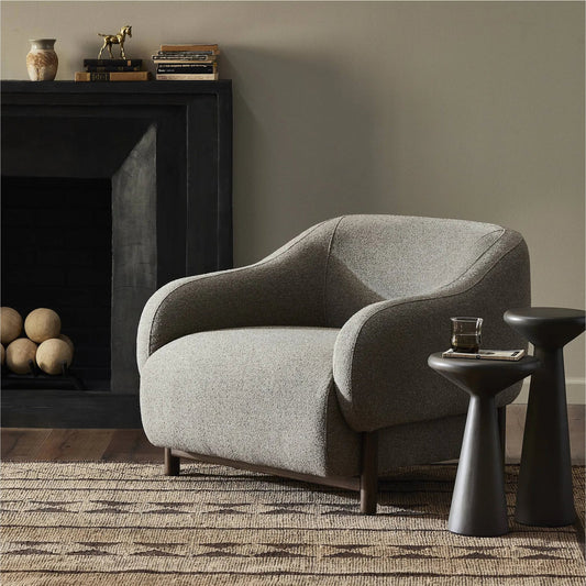 Audrey Chair by Four Hands in weslie feather, terra brown oak. Made from 100% recycled olefin, solid oak in a modern style.