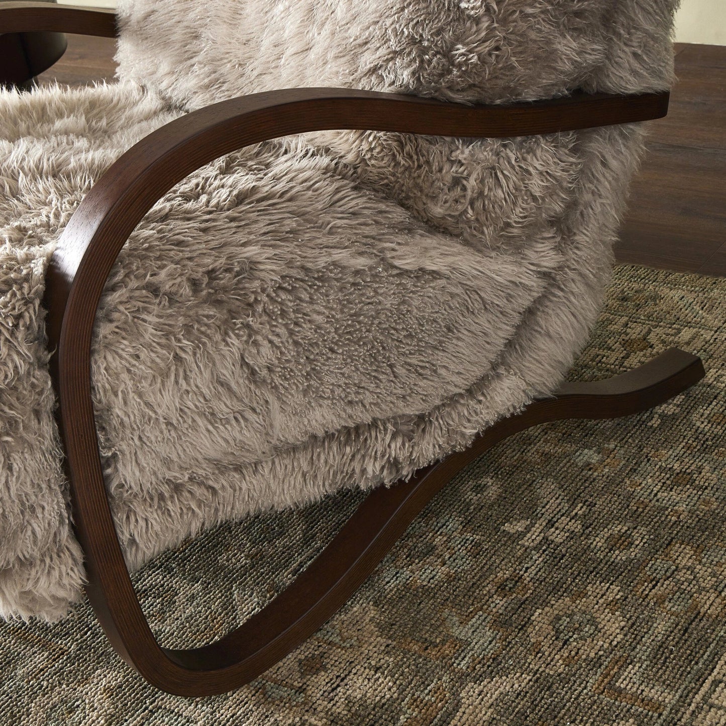 015 SI-2074793 | Lifestyle | Tobin Chair by Four Hands in taupe mongolian fur and terra brown. Made from mongolia fur, rubberwood veneer in a modern style.