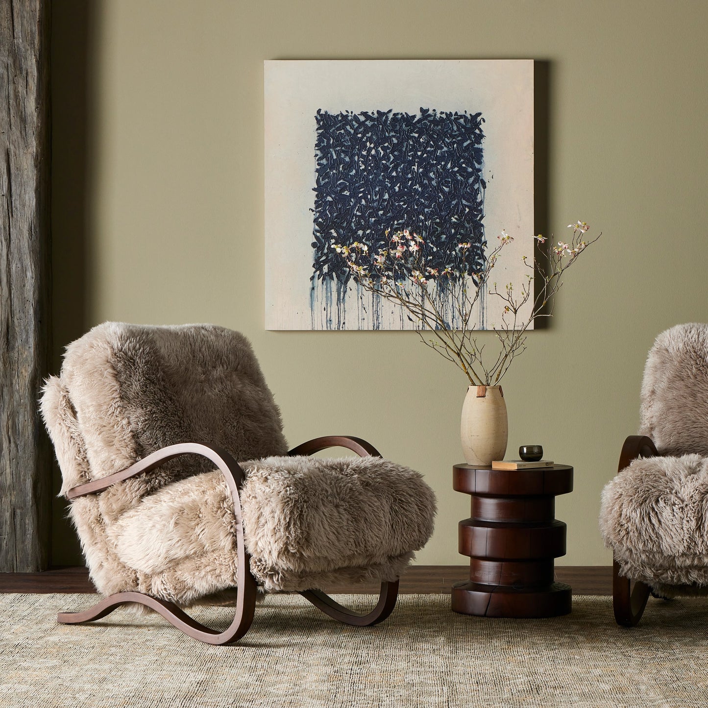 013 SI-2074793 | Lifestyle | Tobin Chair by Four Hands in taupe mongolian fur and terra brown. Made from mongolia fur, rubberwood veneer in a modern style.