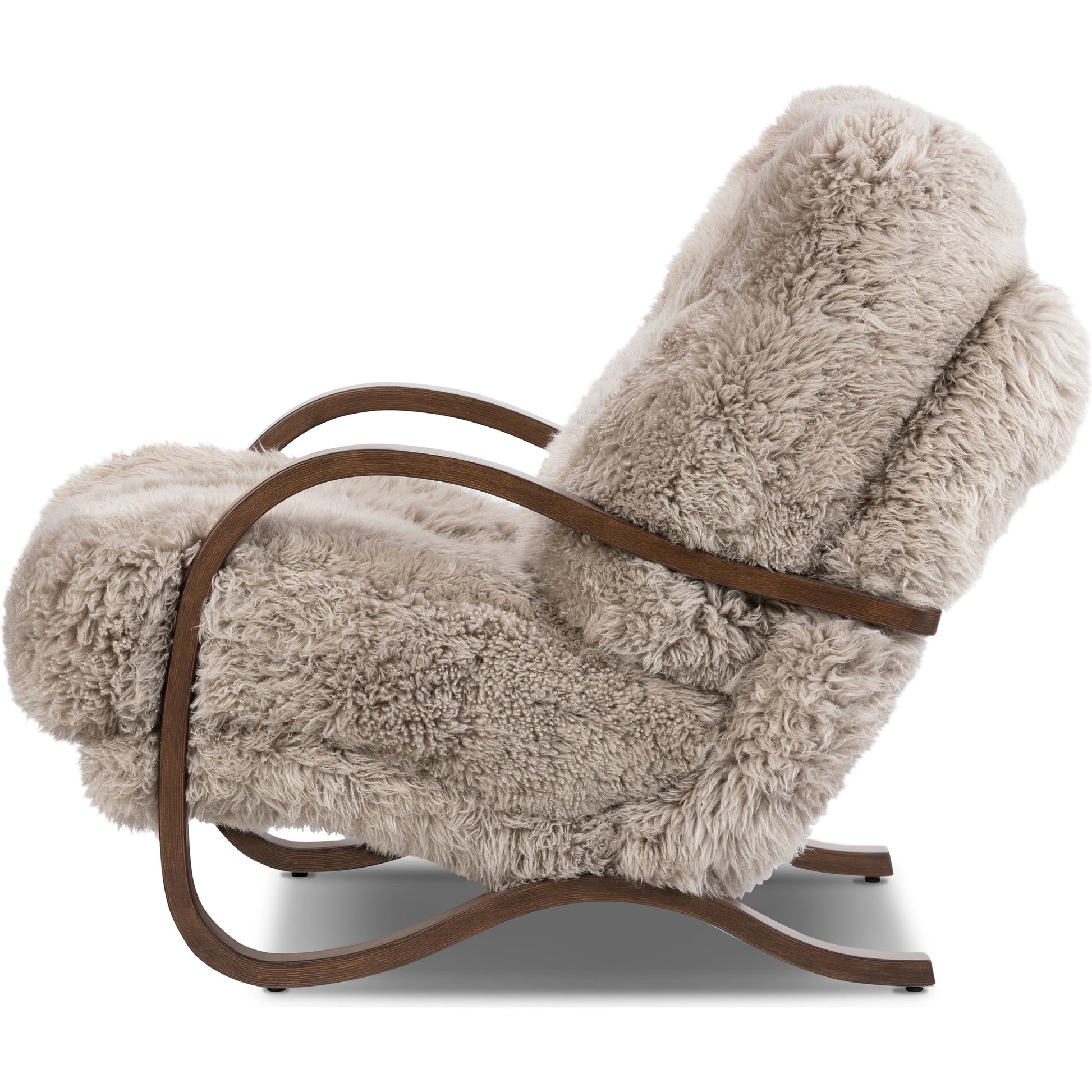 Tobin Chair by Four Hands in taupe mongolian fur and terra brown. Made from mongolia fur, rubberwood veneer in a modern style.