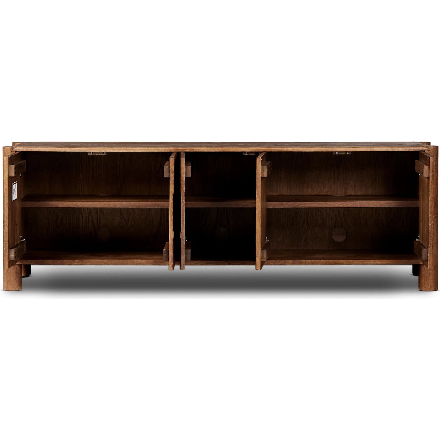 009 SI-2320054 | Closeup | Ezri Media Console by Four Hands in cocoa oak, carved cocoa oak. Made from solid oak in a unique style.