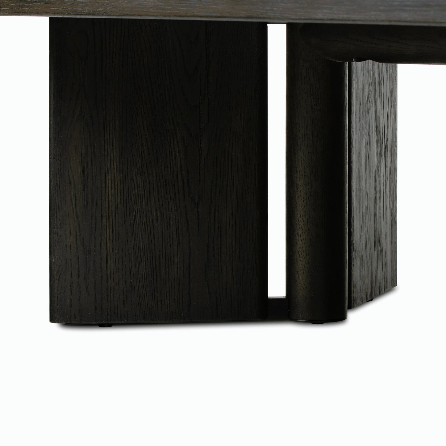 006 SI-2158204 | Closeup | Huxley Coffee Table by Four Hands in smoked black veneer. Made from thick oak veneer, solid oak in a modern style.