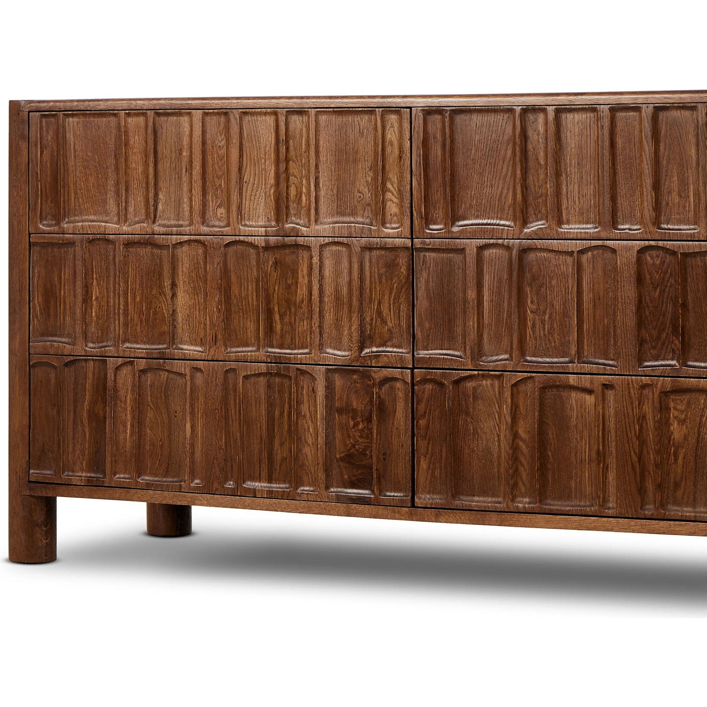 007 SI-2320053 | Closeup | Ezri 6 Drawer Dresser by Four Hands in carved cocoa oak. Made from solid oak in a unique style.