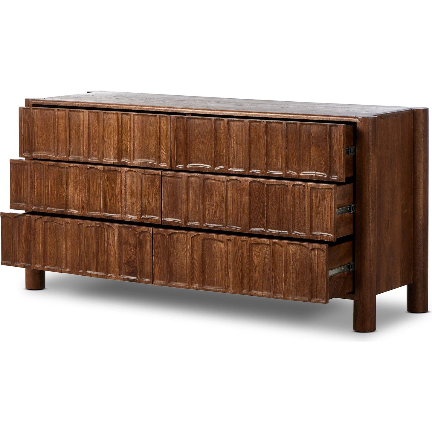 009 SI-2320053 | Closeup | Ezri 6 Drawer Dresser by Four Hands in carved cocoa oak. Made from solid oak in a unique style.