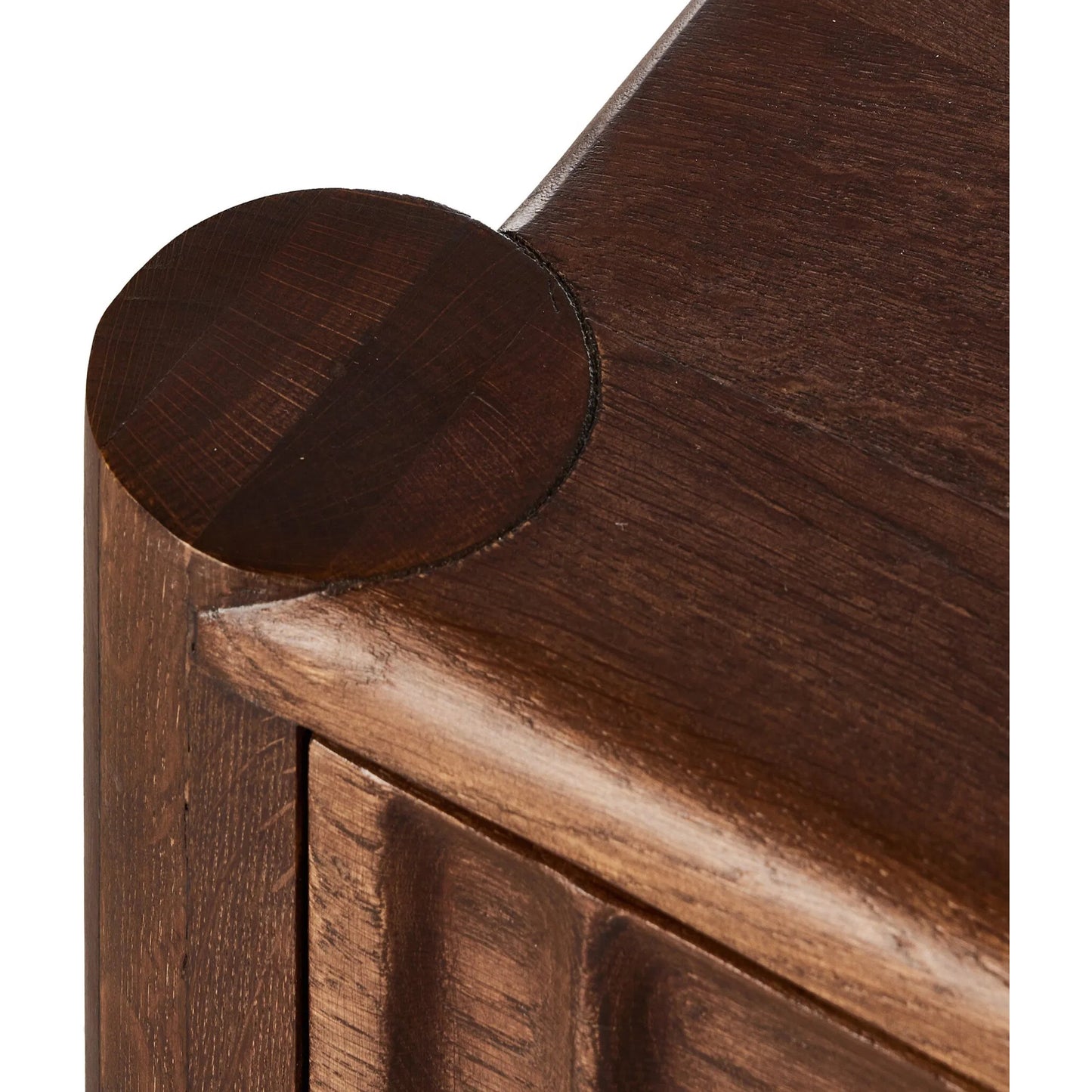 013 SI-2320055 | Closeup | Ezri Nightstand by Four Hands in cocoa oak, carved cocoa oak. Made from solid oak in a unique style.