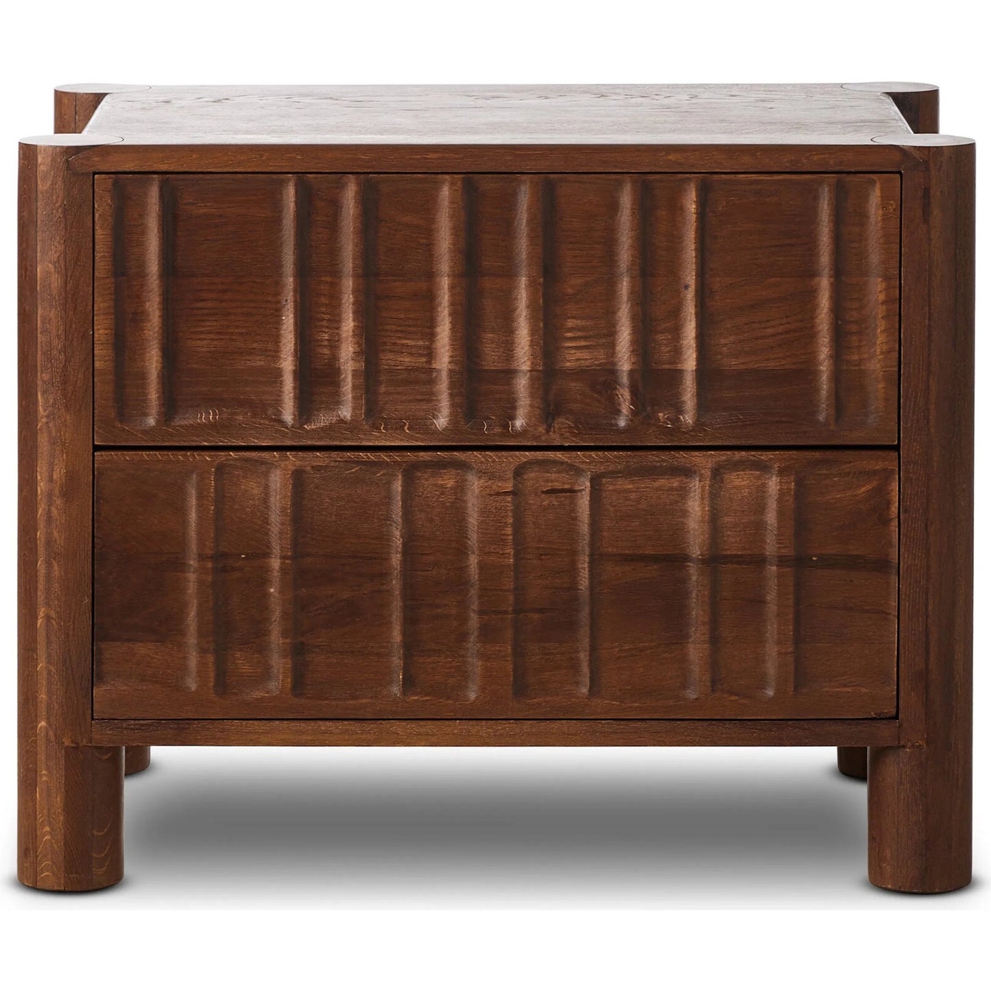 002 SI-2320055 | Additional Silo | Ezri Nightstand by Four Hands in cocoa oak, carved cocoa oak. Made from solid oak in a unique style.
