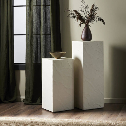 Corian Outdoor Pedestal by Four Hands in plaster molded white concrete. Made from concrete in a modern style.