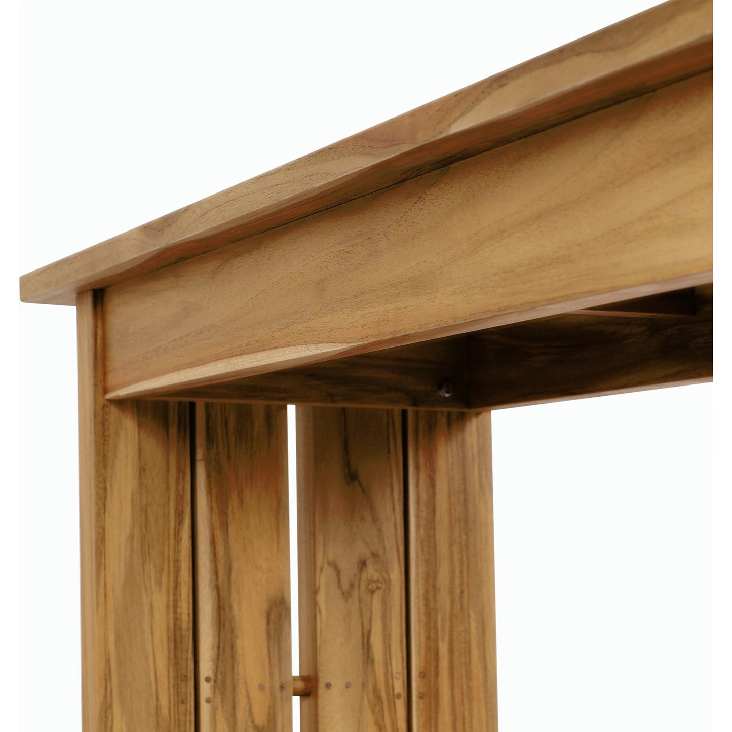 009 SI-2158108 | Closeup | Chapman Outdoor Console Table by Four Hands in natural teak. Made from solid fsc®-certified teak in a modern style.