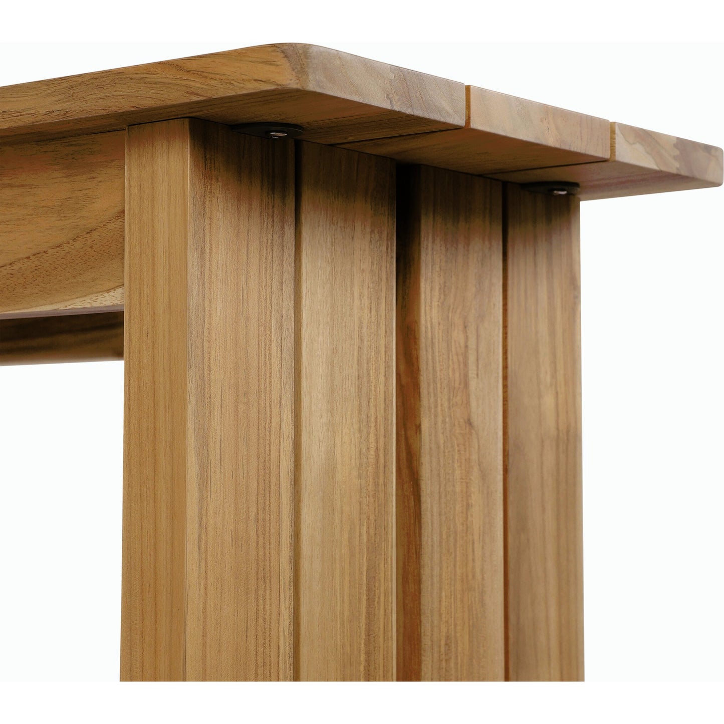 010 SI-2158108 | Closeup | Chapman Outdoor Console Table by Four Hands in natural teak. Made from solid fsc®-certified teak in a modern style.