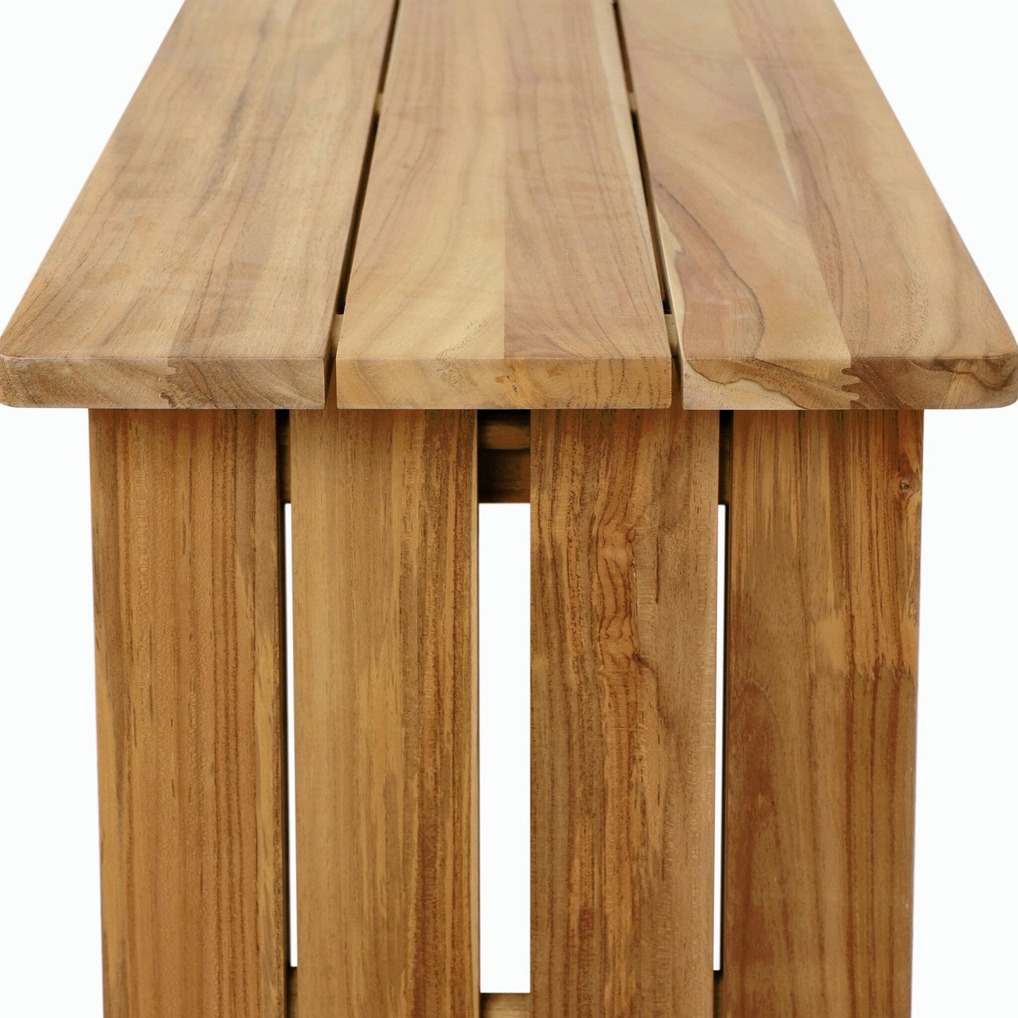 012 SI-2158108 | Closeup | Chapman Outdoor Console Table by Four Hands in natural teak. Made from solid fsc®-certified teak in a modern style.