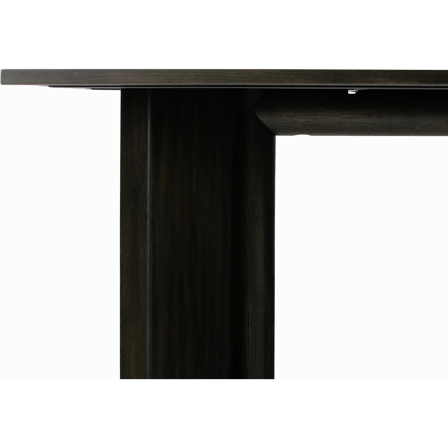 004 SI-2158206 | Closeup | Huxley Dining Table 84" by Four Hands in smoked black veneer. Made from thick oak veneer, solid oak in a modern style.