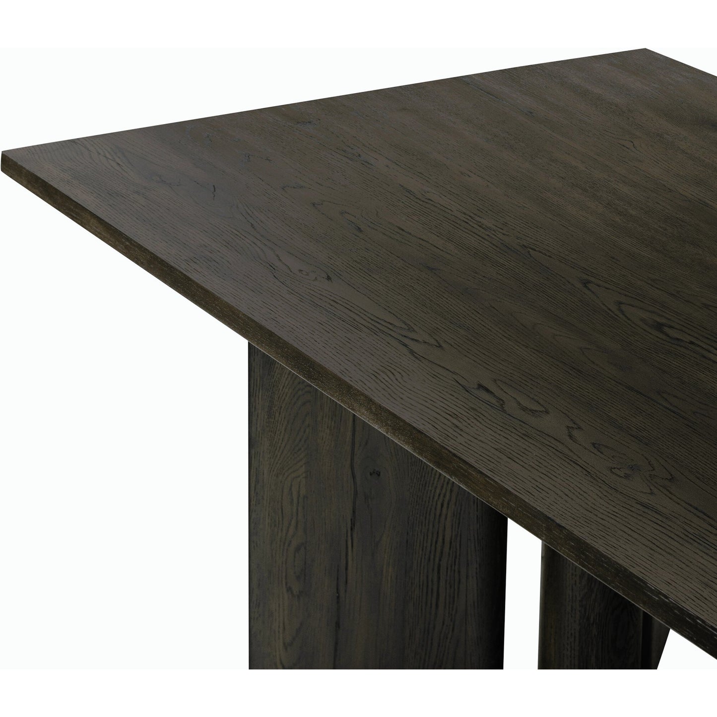 006 SI-2158206 | Closeup | Huxley Dining Table 84" by Four Hands in smoked black veneer. Made from thick oak veneer, solid oak in a modern style.