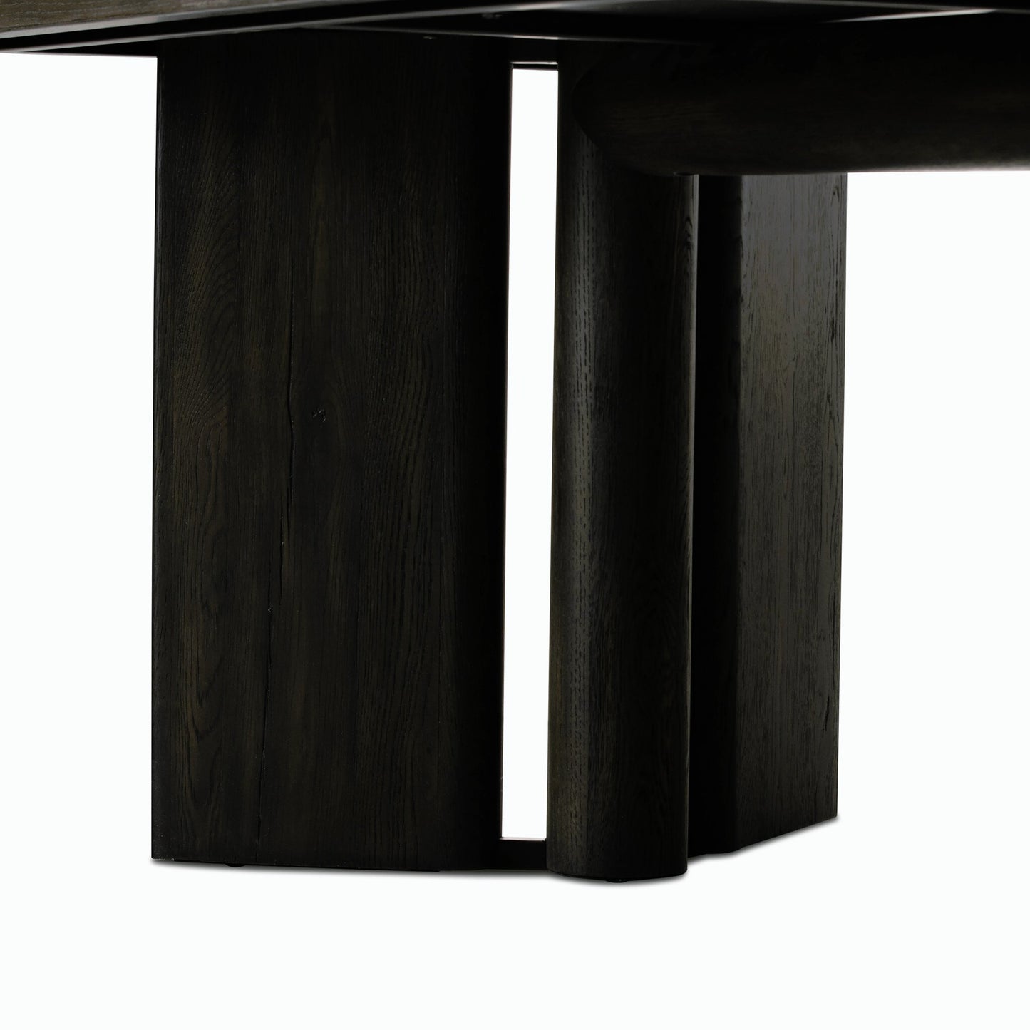 008 SI-2158206 | Closeup | Huxley Dining Table 84" by Four Hands in smoked black veneer. Made from thick oak veneer, solid oak in a modern style.