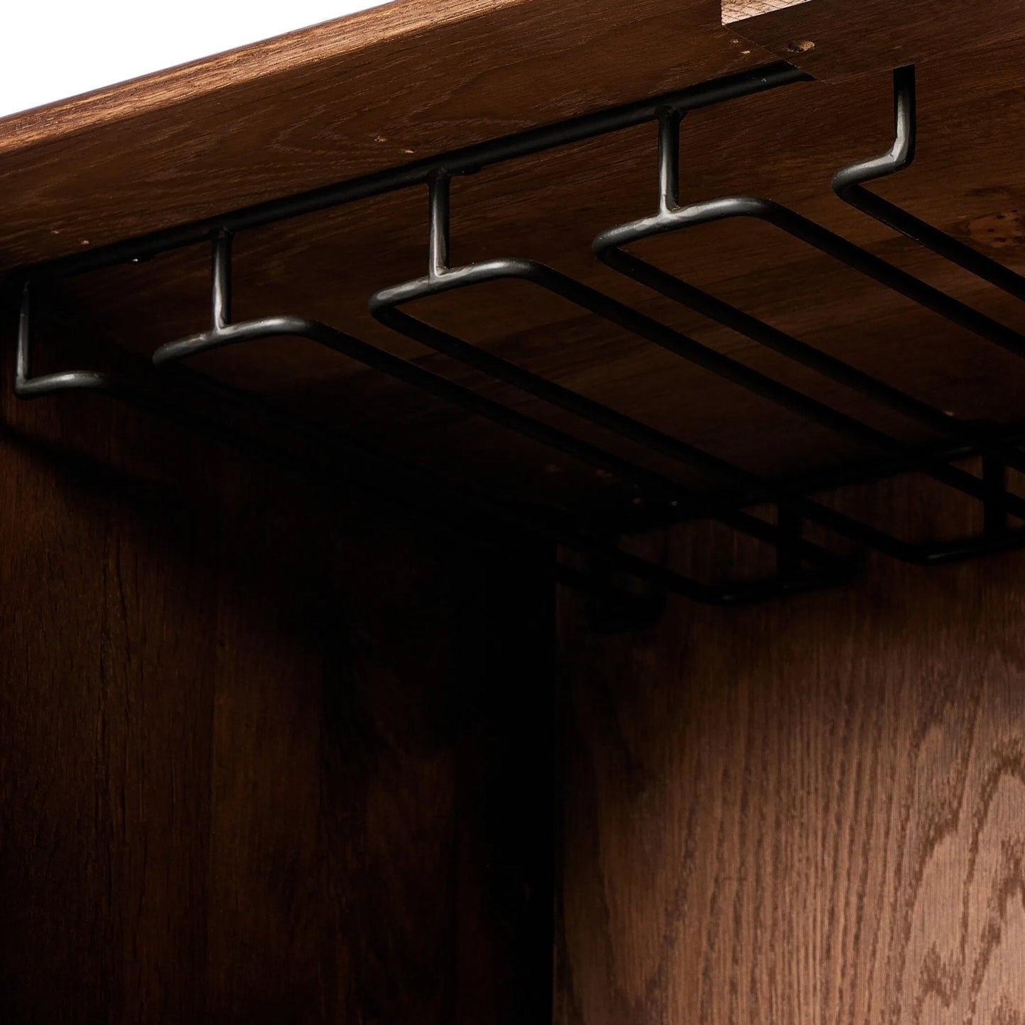 014 SI-2257126 | Closeup | Ezri Bar Cabinet by Four Hands in cocoa oak. Made from solid oak, solid mango in a traditional style.