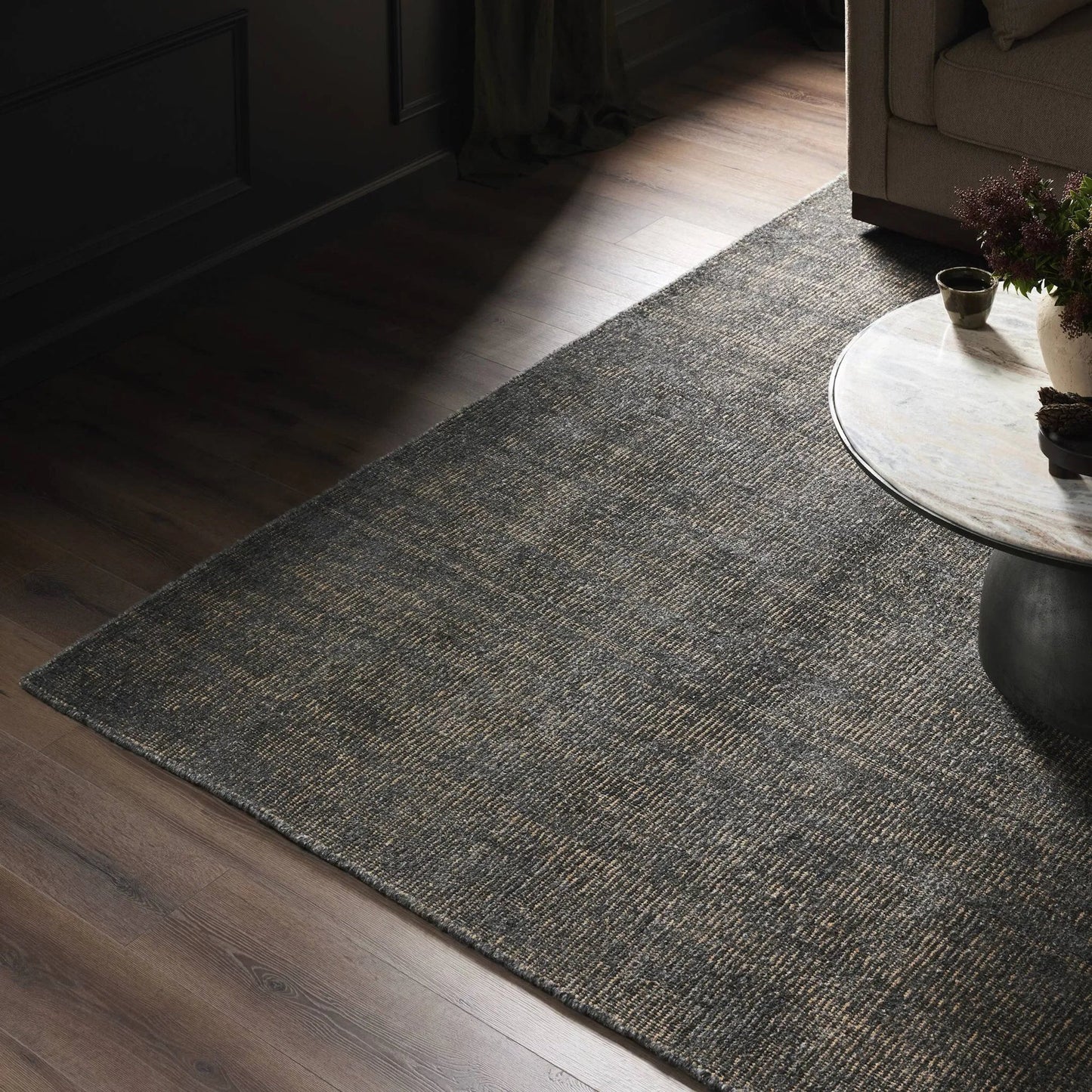 018 SI-2534812,SI-2534813,SI-2534814 | Lifestyle | Briar Rug by Four Hands in briar charcoal. Made from 60% viscose, 40% jute in a unique style.