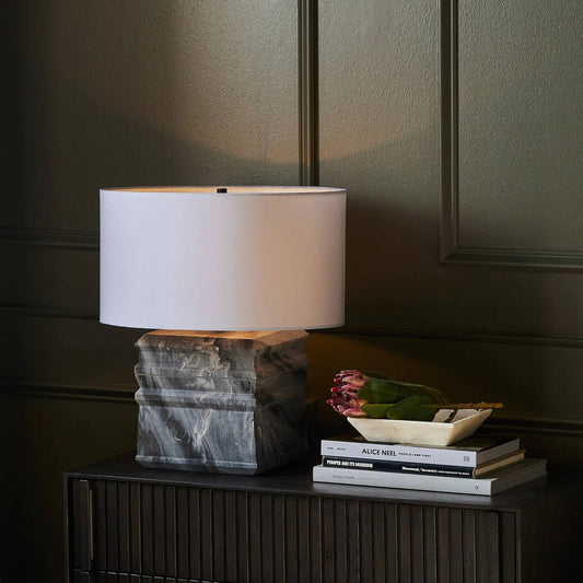Cedric Table Lamp by Four Hands in slate grey marble, jet black. Made from solid marble, iron in a modern style.