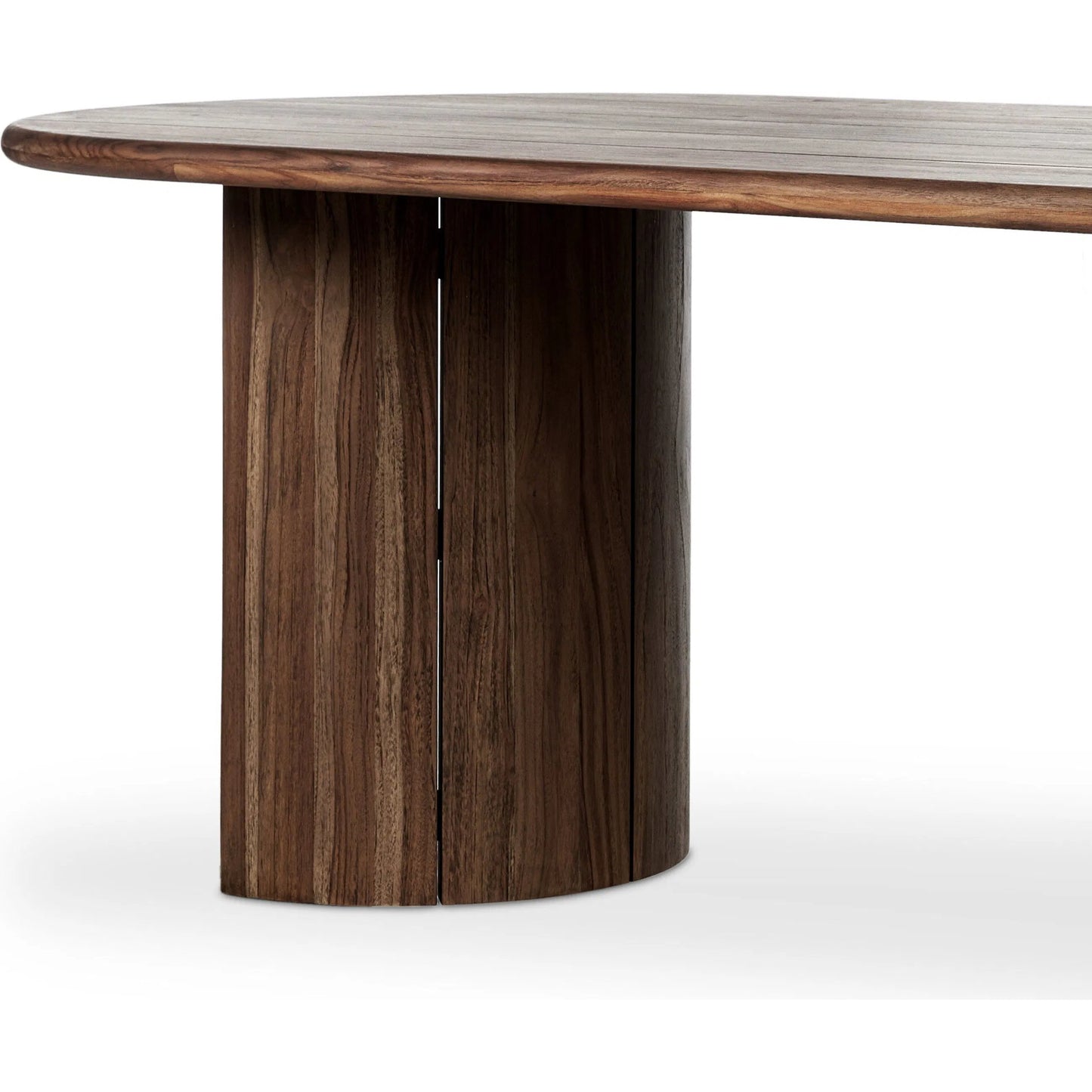 011 SI-2257133 | Closeup | Paden Outdoor Dining Table by Four Hands in stained toasted brown-fsc. Made from solid fsc®-certified teak in a unique style.