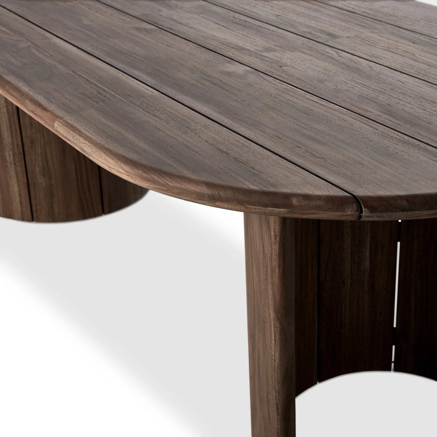 012 SI-2257133 | Closeup | Paden Outdoor Dining Table by Four Hands in stained toasted brown-fsc. Made from solid fsc®-certified teak in a unique style.