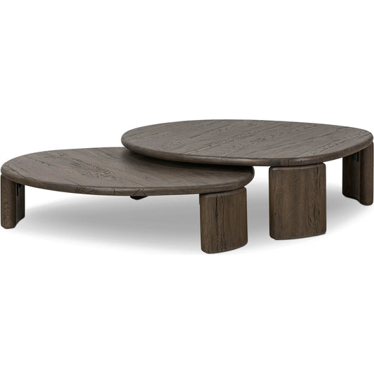 Falco Nesting Tables by Four Hands in grey reclaimed french oak. Made from solid reclaimed oak in a traditional style.