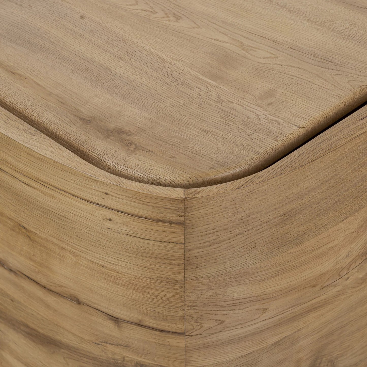 005 SI-2320148 | Closeup | Leandro End Table by Four Hands in natural reclaimed french oak. Made from solid reclaimed oak in a unique style.