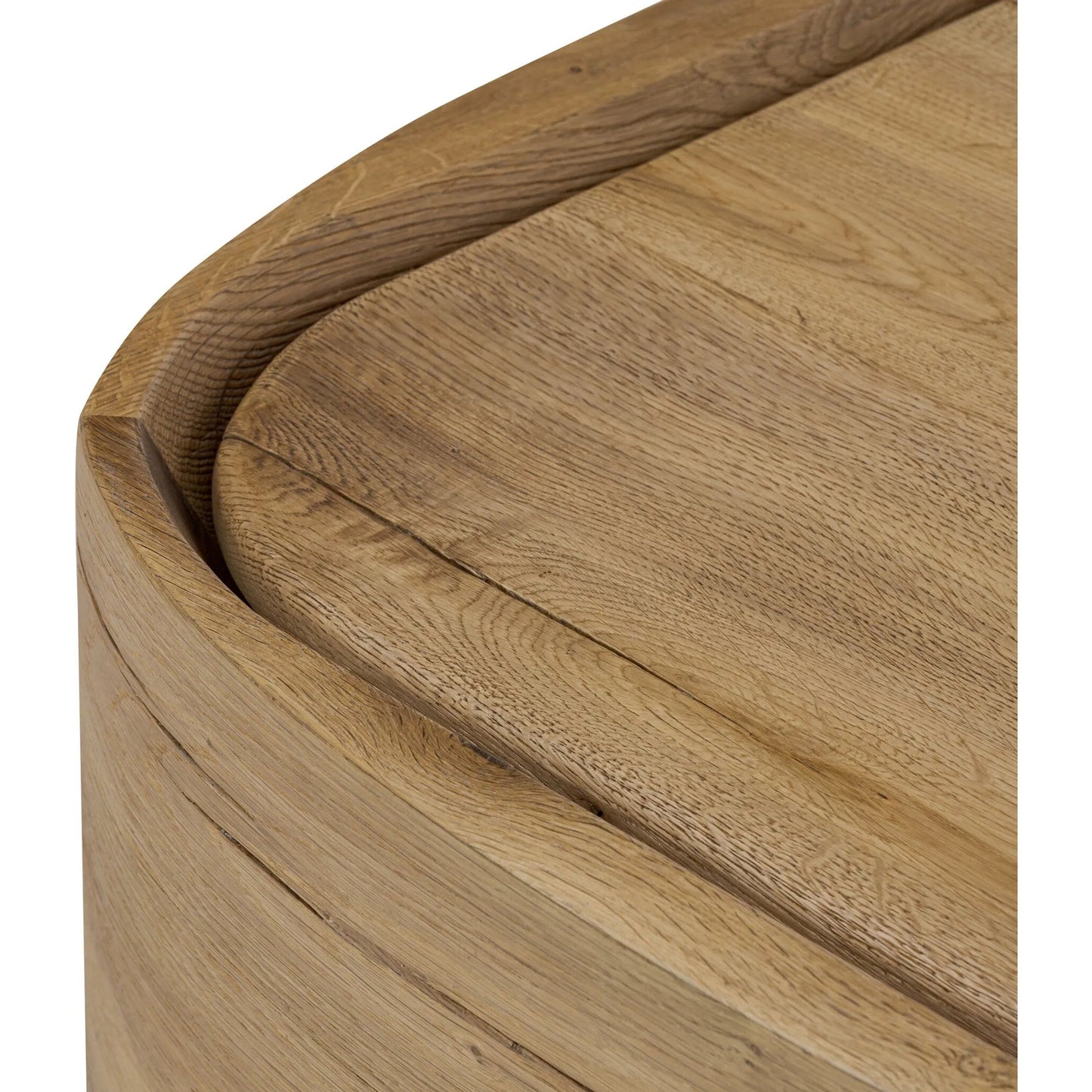 006 SI-2320148 | Closeup | Leandro End Table by Four Hands in natural reclaimed french oak. Made from solid reclaimed oak in a unique style.