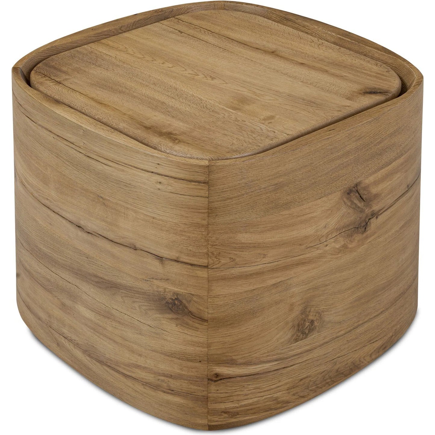 008 SI-2320148 | Closeup | Leandro End Table by Four Hands in natural reclaimed french oak. Made from solid reclaimed oak in a unique style.