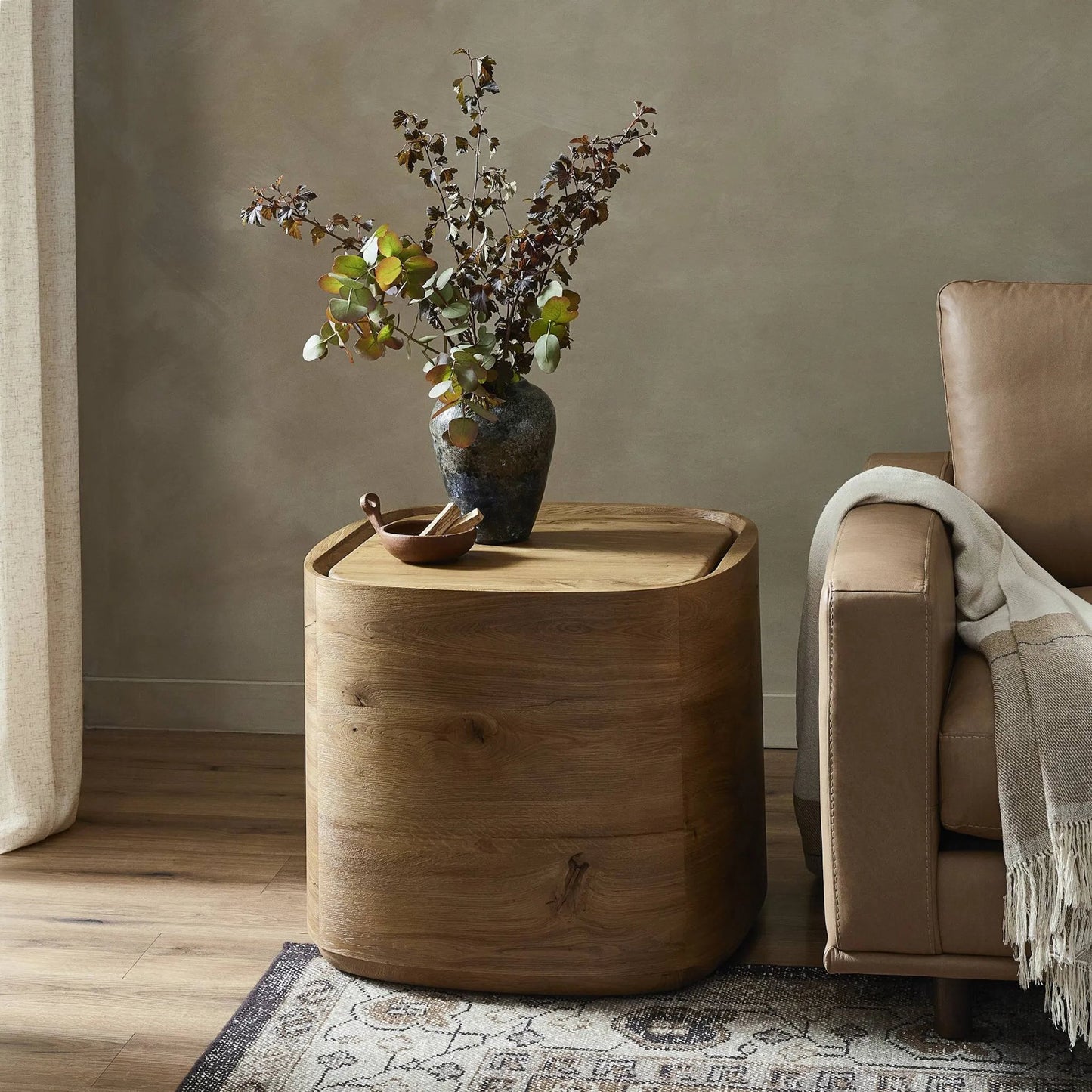 009 SI-2320148 | Lifestyle | Leandro End Table by Four Hands in natural reclaimed french oak. Made from solid reclaimed oak in a unique style.