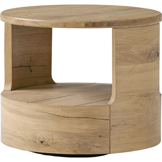 Matheus End Table by Four Hands in natural reclaimed french oak. Made from solid reclaimed oak in a modern style.