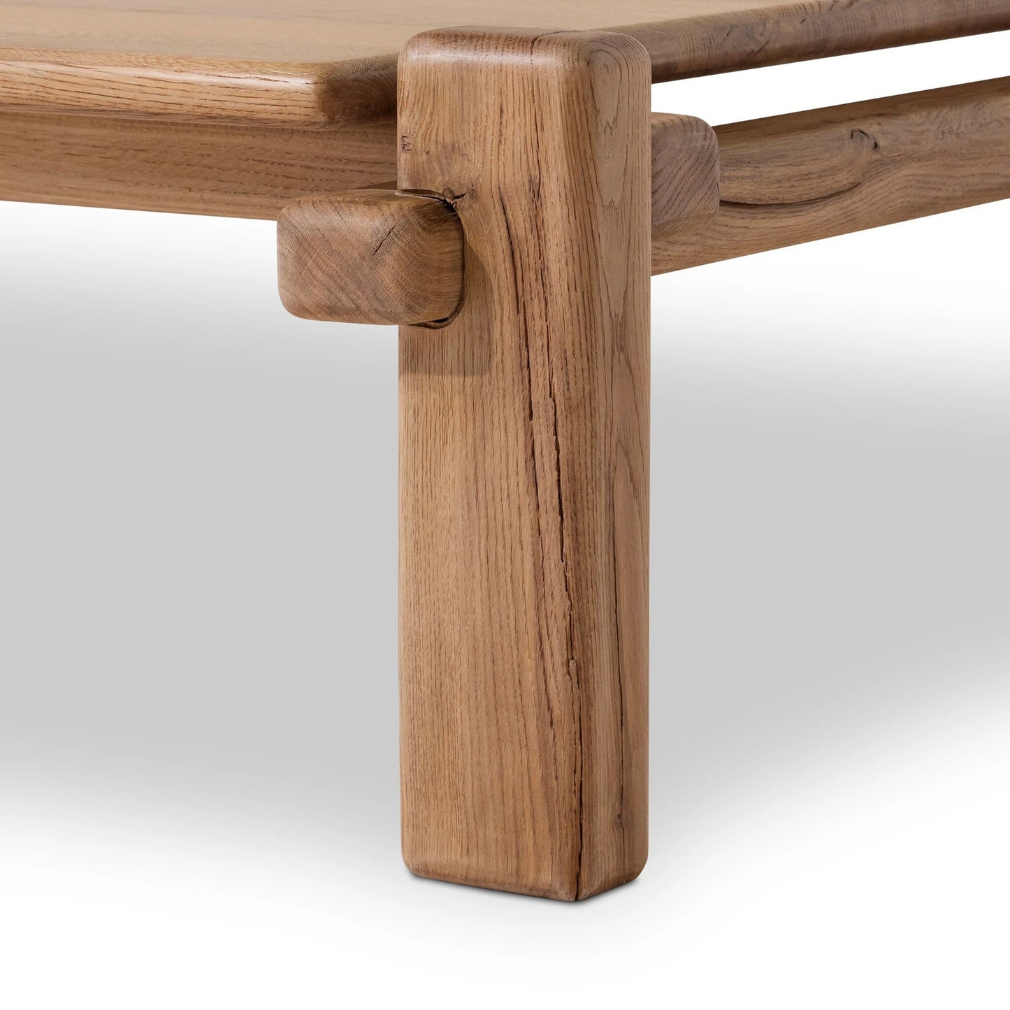 008 SI-2137487 | Closeup | Marcia Square Coffee Table by Four Hands in natural reclaimed french oak. Made from solid reclaimed oak in a modern style.