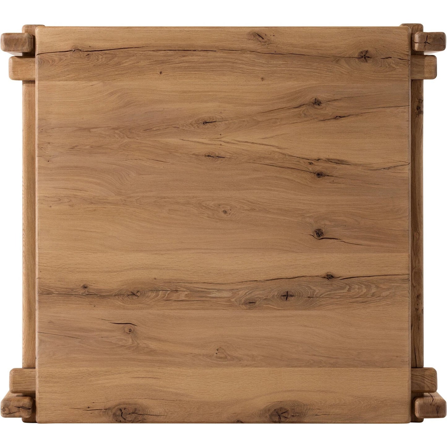 009 SI-2137487 | Closeup | Marcia Square Coffee Table by Four Hands in natural reclaimed french oak. Made from solid reclaimed oak in a modern style.
