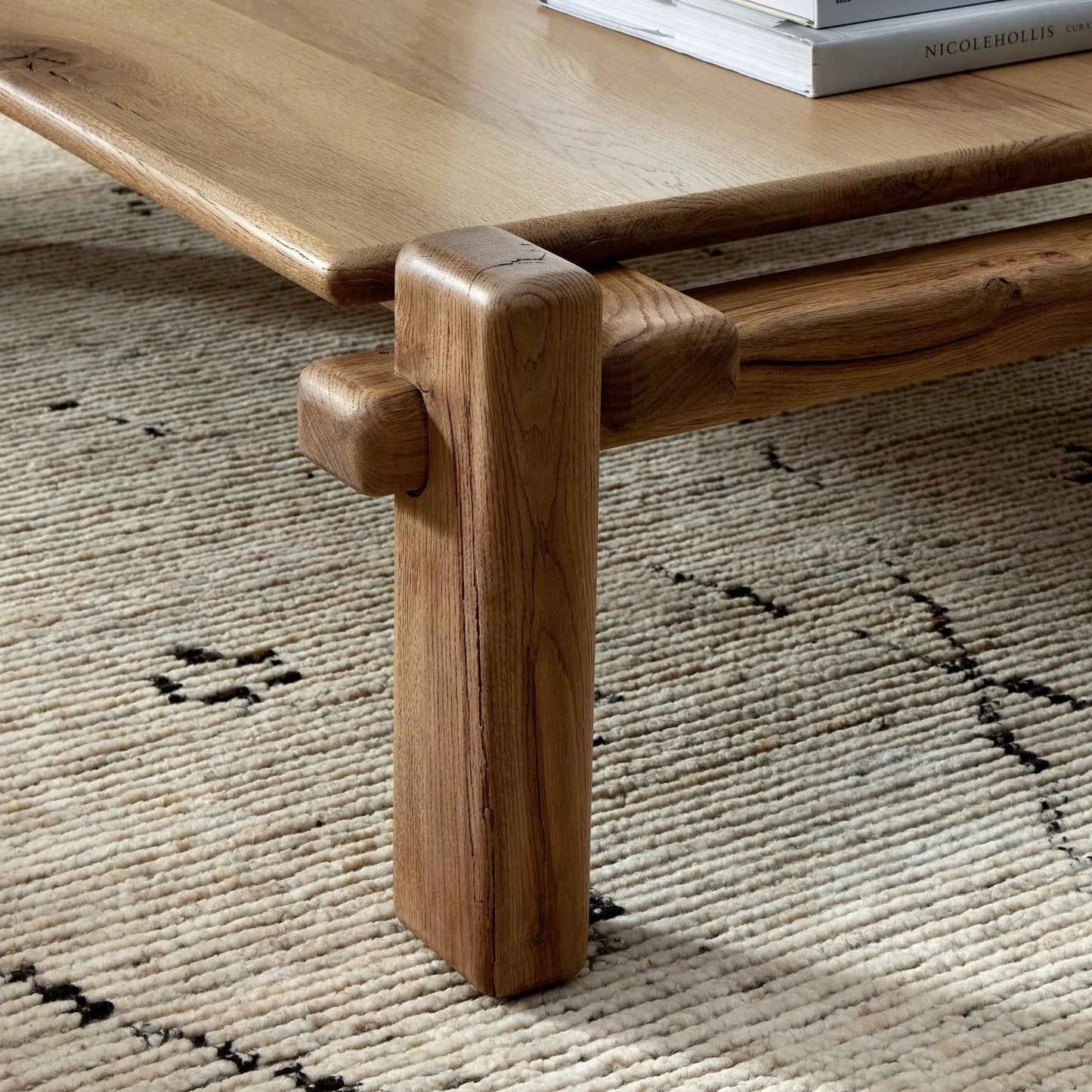 010 SI-2137487 | Closeup | Marcia Square Coffee Table by Four Hands in natural reclaimed french oak. Made from solid reclaimed oak in a modern style.
