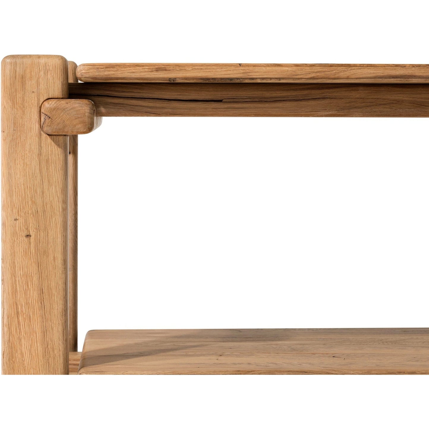 004 SI-2137482 | Closeup | Marcia Console Table by Four Hands in natural reclaimed french oak. Made from solid reclaimed oak in a modern style.