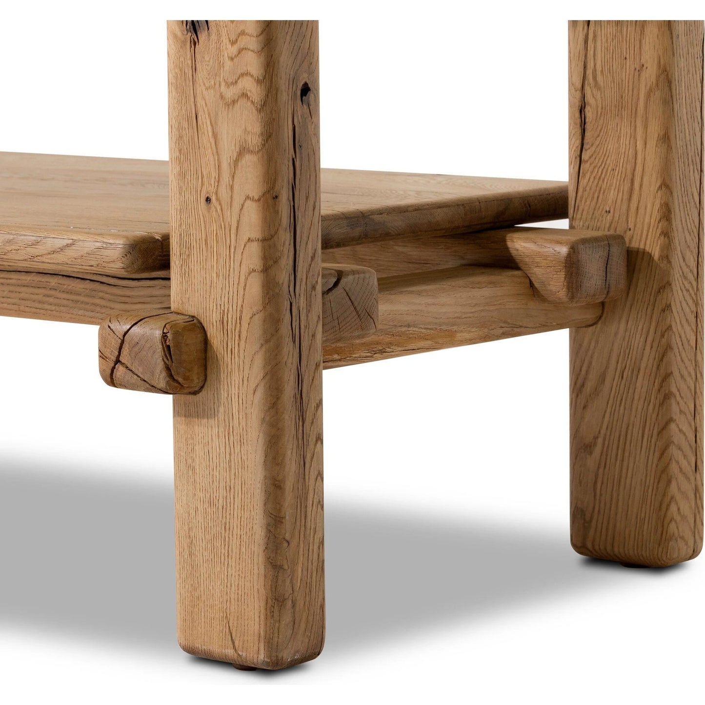 009 SI-2137482 | Closeup | Marcia Console Table by Four Hands in natural reclaimed french oak. Made from solid reclaimed oak in a modern style.
