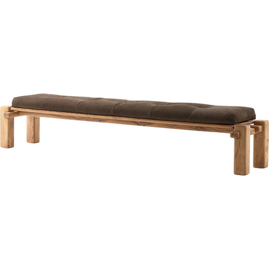 001 SI-2137481 | Primary Silo | Marcia Accent Bench by Four Hands in nubuck cigar and natural reclaimed french oak. Made from top grain leather, solid reclaimed oak, 95% polyurethane foam, 5% fiber in a modern style.