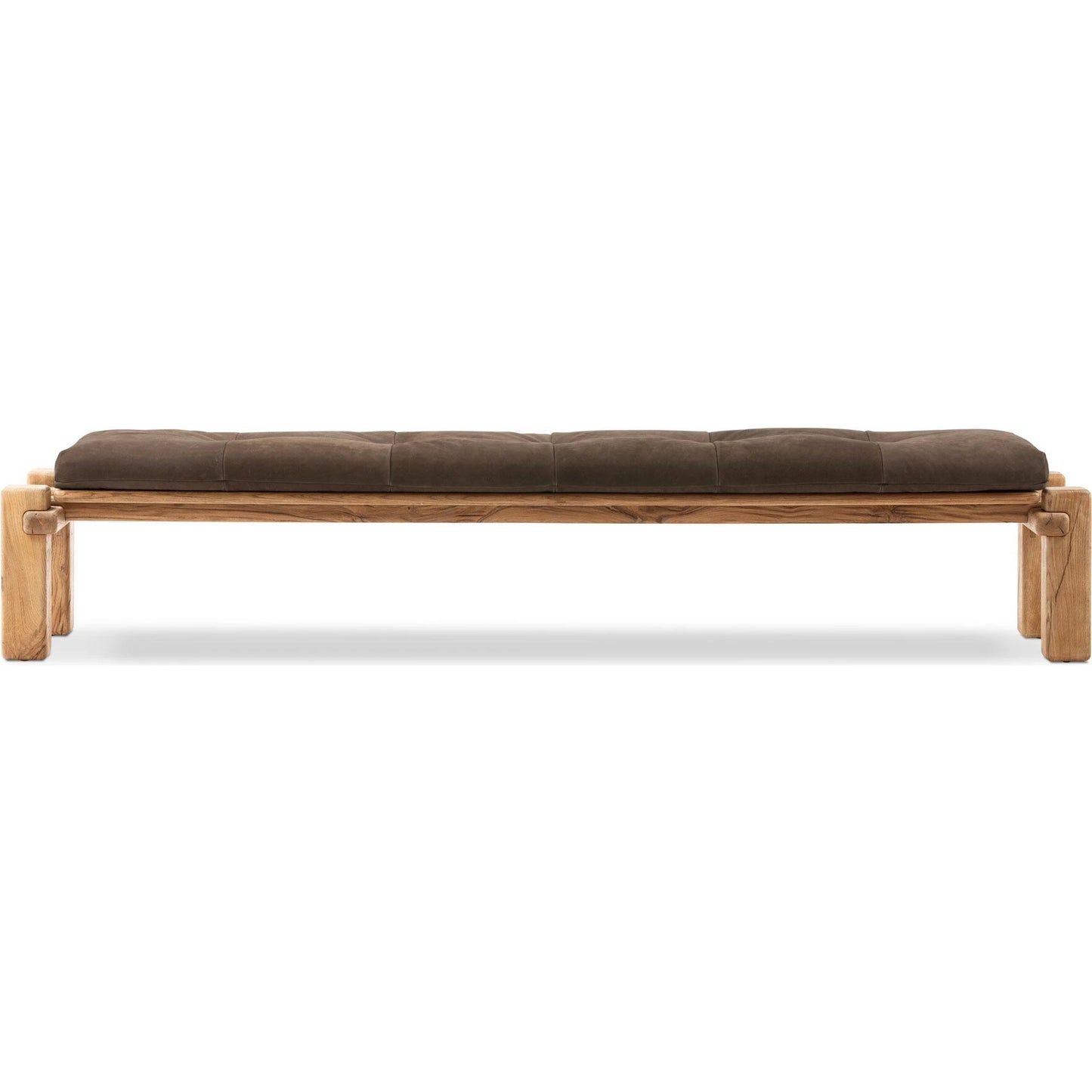 002 SI-2137481 | Additional Silo | Marcia Accent Bench by Four Hands in nubuck cigar and natural reclaimed french oak. Made from top grain leather, solid reclaimed oak, 95% polyurethane foam, 5% fiber in a modern style.