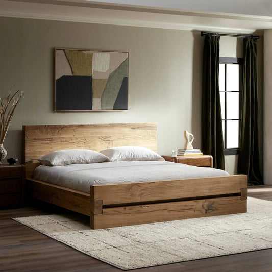 Lia Bed by Four Hands in natural reclaimed french oak. Made from solid reclaimed oak in a modern style.