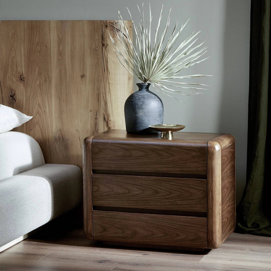 Brynn Nightstand by Four Hands in dark walnut veneer, dark oak and dark walnut veneer. Made from walnut veneer, solid oak in a modern style.