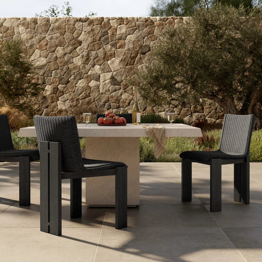 Roxy Outdoor Dining Chair by Four Hands. Made from 100% polyethylene, solid fsc®-certified teak in a transitional style.